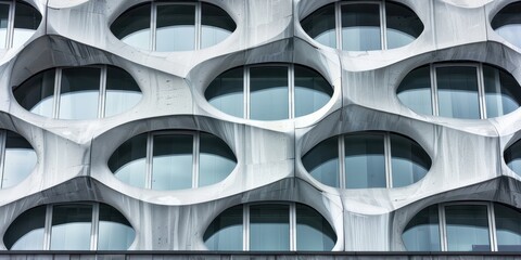 Close-up of a modern architectural facade with oval windows showcasing abstract design details