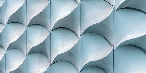 Abstract close-up of a modern architectural facade featuring wavy elements in a light blue color scheme