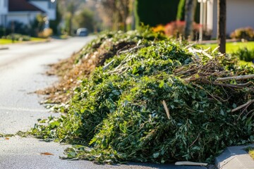 Piles of Green Waste on Suburban Street