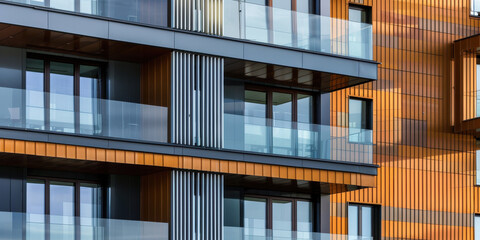 Obraz premium Closeup of modern architectural facade highlighting geometric patterns and textures