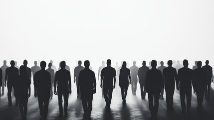 Vector silhouettes of Crowd silhouette,People group shadow men and a women business people silhouettes,person team mystery,Vector illustration black shapes isolated on white background.