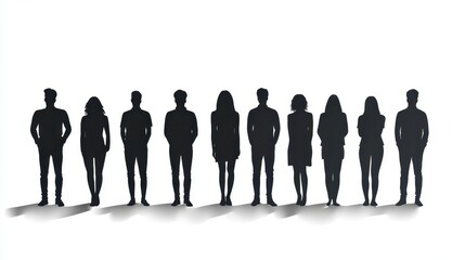 Vector silhouettes of Crowd silhouette,People group shadow men and a women business people silhouettes,person team mystery,Vector illustration black shapes isolated on white background.