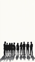 Naklejka premium Vector silhouettes of Crowd silhouette,People group shadow men and a women business people silhouettes,person team mystery,Vector illustration black shapes isolated on white background.