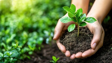 Nurturing New Growth: Hands gently cradle a young seedling, symbolizing growth, environmental consciousness, and the promise of a flourishing future.  