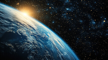Fototapeta premium A breathtaking view of Earth from space, showcasing the planet's curvature and atmosphere with stunning clarity, set against the dark, star-filled expanse of the universe