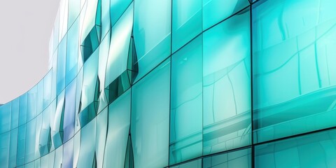 Fototapeta premium Modern close-up of a reflective glass facade showcasing abstract patterns and textures