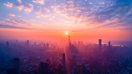 Captivating Sunrise Over Bustling Cityscape   A New Day Dawns with Endless Possibilities