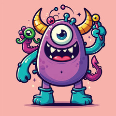 Obraz premium funny cute colorful monsters standing side by side, vector set illustration