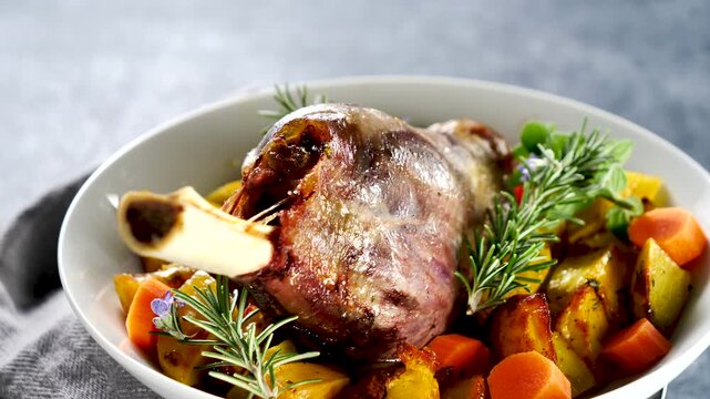 baked lamb leg with vegetables