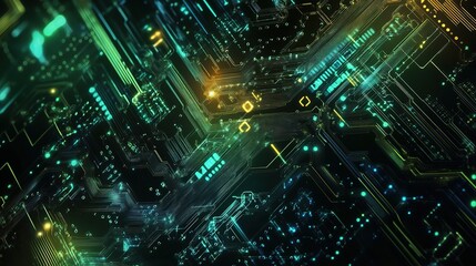 Fototapeta premium A technology background featuring circuit patterns and digital elements, conveying a sense of modernity and advancement