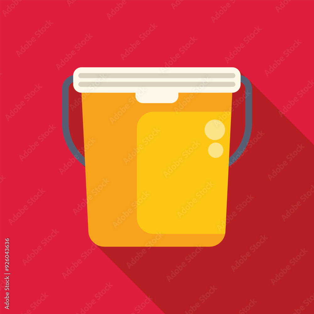 Poster simple flat design vector illustration of a yellow plastic bucket with a white lid and a gray handle