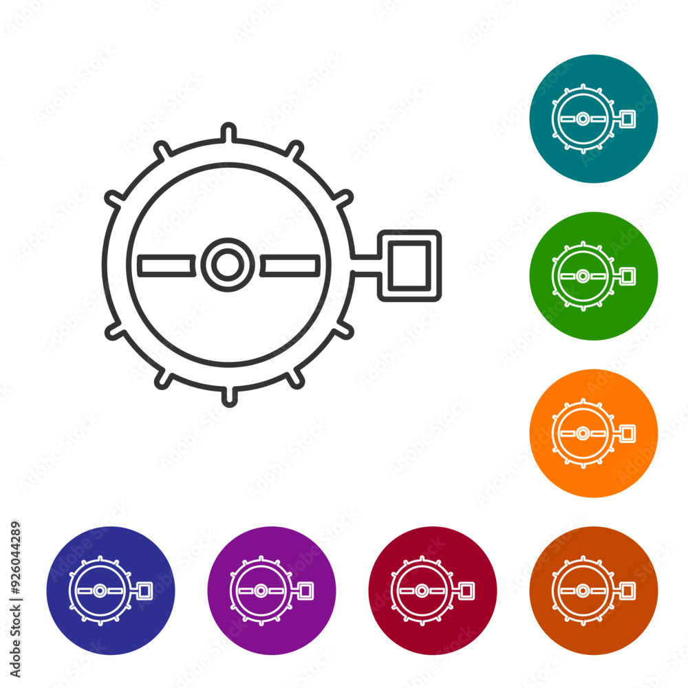 Aufkleber black line trap hunting icon isolated on white background. set icons in color circle buttons. vector