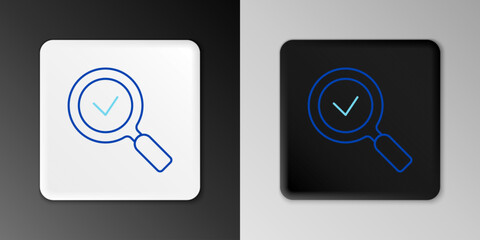 Line Magnifying glass with check mark icon isolated on grey background. Search, focus, zoom, business symbol. Colorful outline concept. Vector