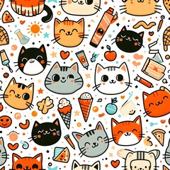 Cute Cartoon Cat Seamless Pattern