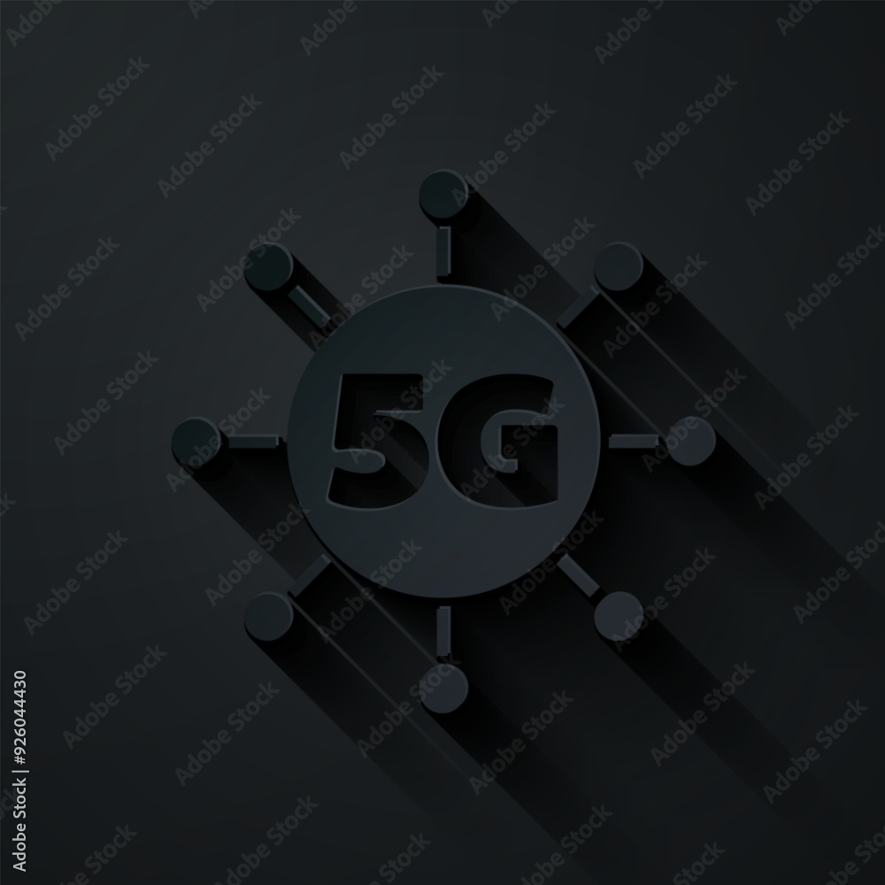 Poster paper cut 5g new wireless internet wifi connection icon isolated on black background. global network