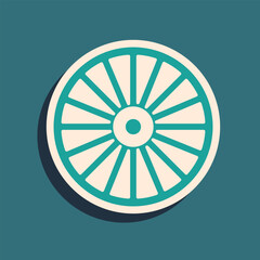 Green Alloy wheel for a car icon isolated on green background. Long shadow style. Vector