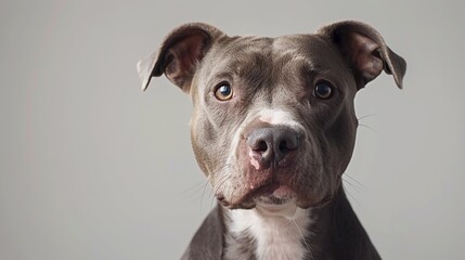 Cute dog photographed in a studio on a plain backdrop