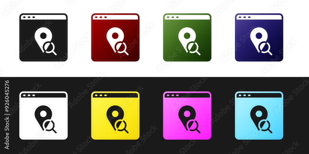 Poster set infographic of city map navigation icon isolated on black and white background. mobile app inter
