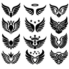 Simple set of wings, Simple set of wings vector icons for web design on a white background.