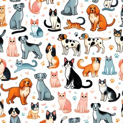 Seamless Pattern of Cute Dogs and Cats