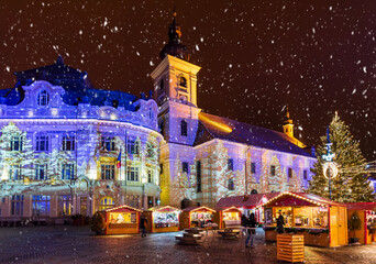 Fototapeta premium View of historical center of Sibiu at Christmas time, Transylvania, Romania.