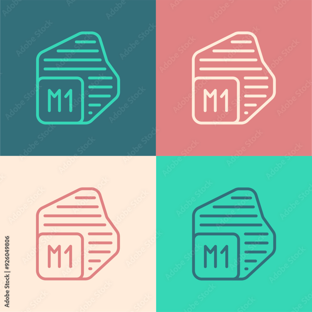Poster pop art line processor icon isolated on color background. cpu, central processing unit, microchip, m