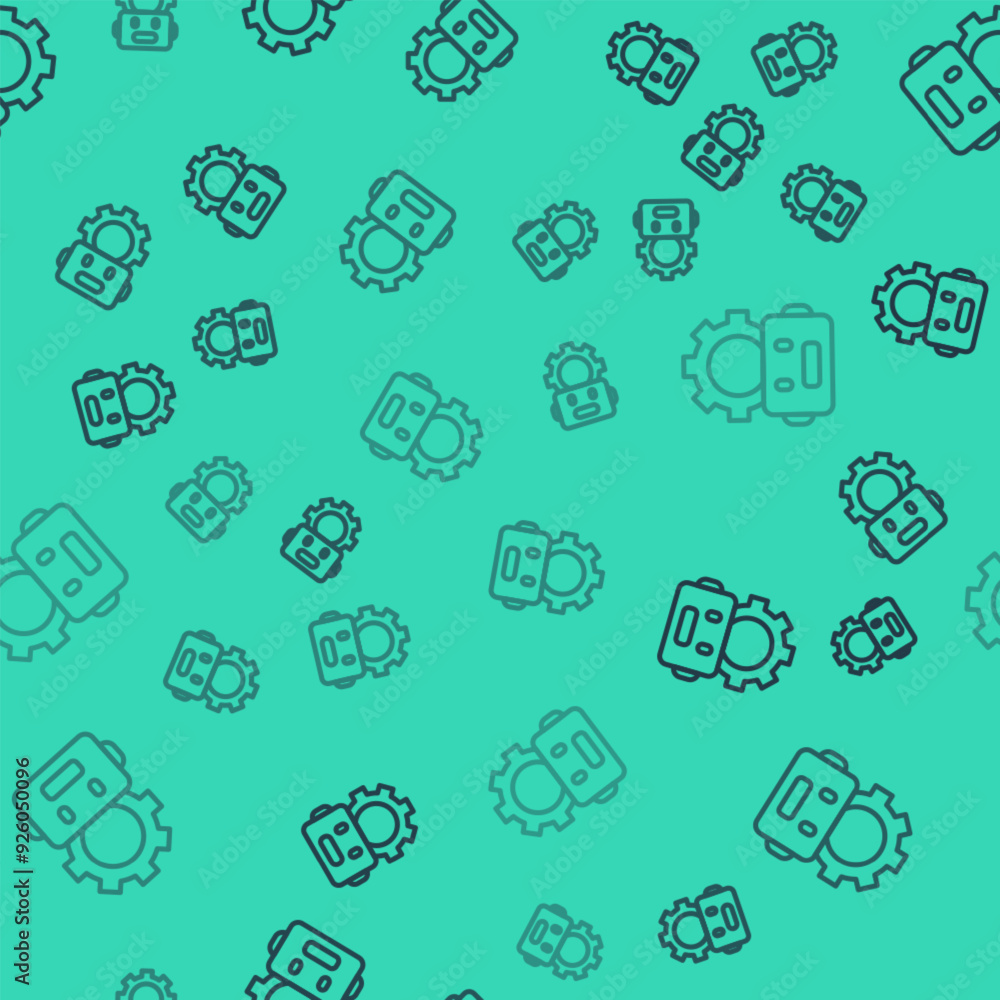 Poster black line robot setting icon isolated seamless pattern on green background. artificial intelligence