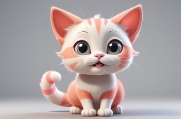 Fototapeta premium Cute Cartoon Kitten with Big Eyes