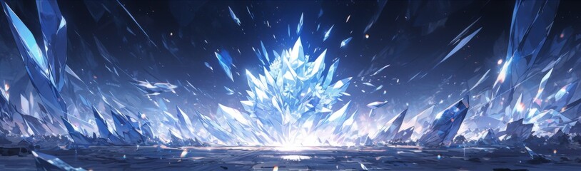 Obraz premium Enchanting Anime-Style Ice Age: A Digital Art Background for the Generation of Artificial Intelligence, Blending Abstract Concepts with Game Art and 4K Fantasy,anime style