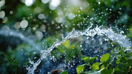 Water splashing from a garden hose.