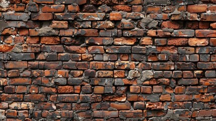 Fototapeta premium Weathered brick wall with exposed mortar.