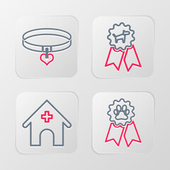 Set line Pet award symbol, Veterinary medicine hospital, Dog and Collar and heart icon. Vector