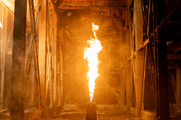 flames and flamethrower in the factory