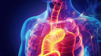 Illustrative Depiction of Gastroesophageal Reflux Disease Symptoms with Discomfort in the Chest and Throat. Medical Condition Awareness.