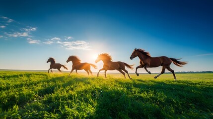 Freedom in Motion - Horses Running on a Expansive Prairie,Generative AI