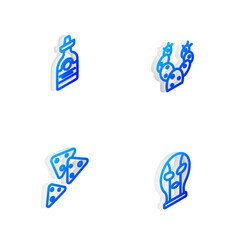Set Isometric line Cactus, Tequila bottle, Nachos and Mexican wrestler icon. Vector
