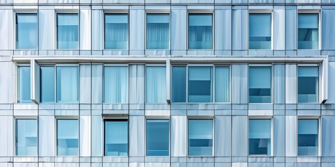 Obraz premium Modern architecture close-up showcasing a sleek glass facade with multiple windows in an urban environment