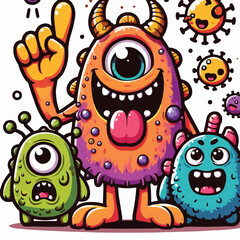 Obraz premium funny cute colorful monsters standing side by side, vector set illustration