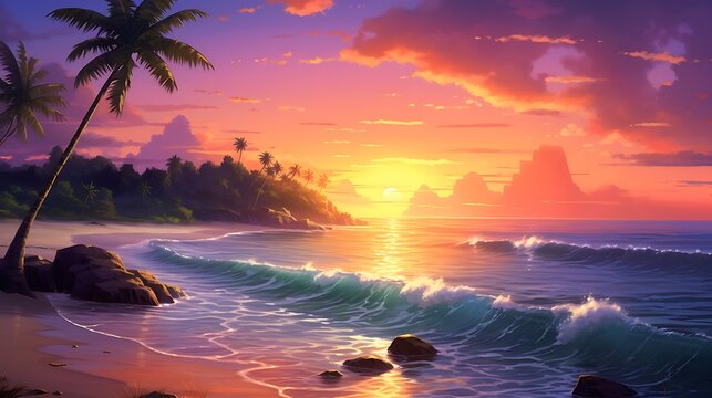 Beautiful personalized AI art of a tranquil beach scene at sunset