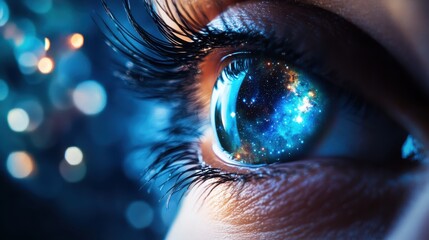 Infinite Vision Eye with Galaxy Inside, Conceptual Ideological Symbolism with Copy Space for Text