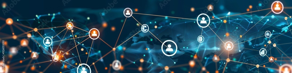 Poster global business structure of networking customer service teamwork strategy banner