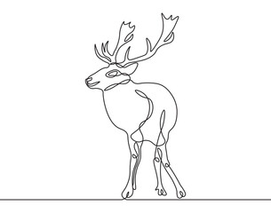 Deer one line draw graphic vector. Drawing a continuous line. Deer on white isolated background. Linear style