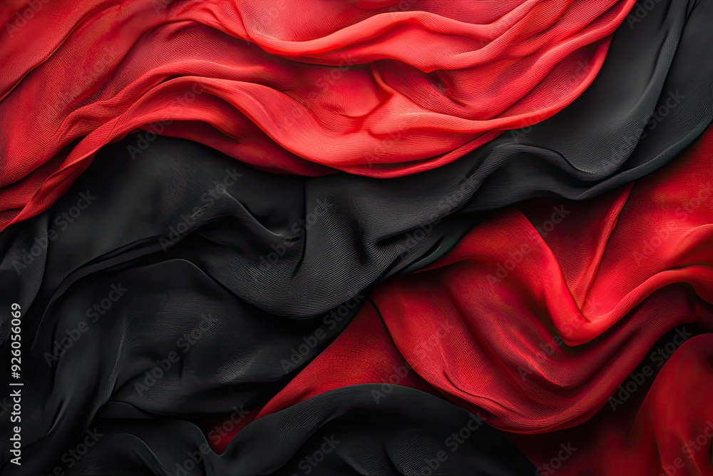 Poster red and black fabric with flowing lines. a dramatic and elegant image for design projects or as a ba