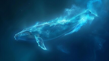 Naklejka premium Fantasy whale swimming in blue aura