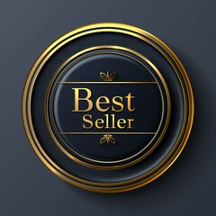 Fototapeta premium Elegant best seller badge with gold accents on a black background, perfect for highlighting top products in marketing.