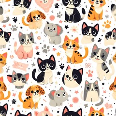 Cute Cat and Dog Seamless Pattern
