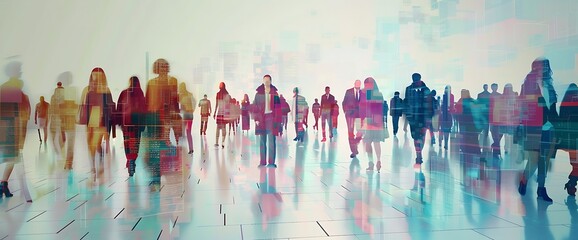 Abstract Silhouettes of People Walking in a City.
