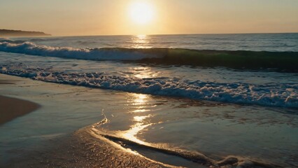 Peaceful Morning Run Along a Serene Beach at Sunrise