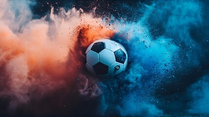 Fototapeta premium Flaming soccer ball isolated on black background