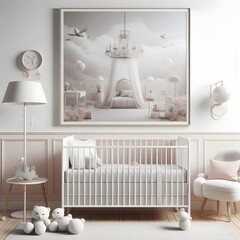 White Crib in a Modern Nursery with a Dreamy Art Print